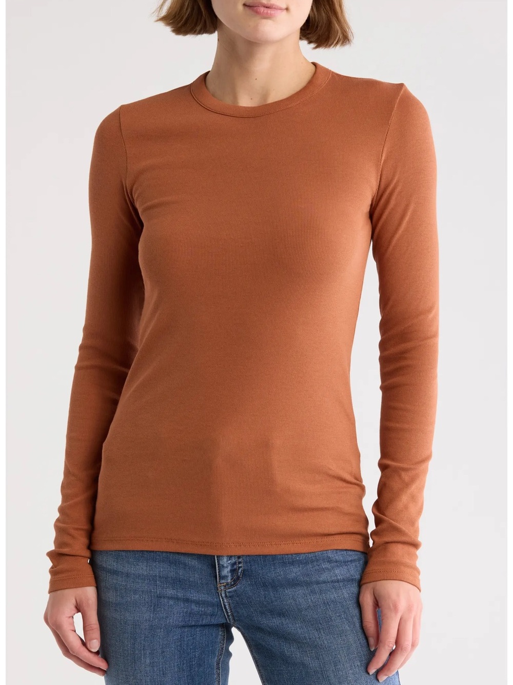 Nordstrom Rust Everyday Stretch Pima Cotton Ribbed T-Shirt